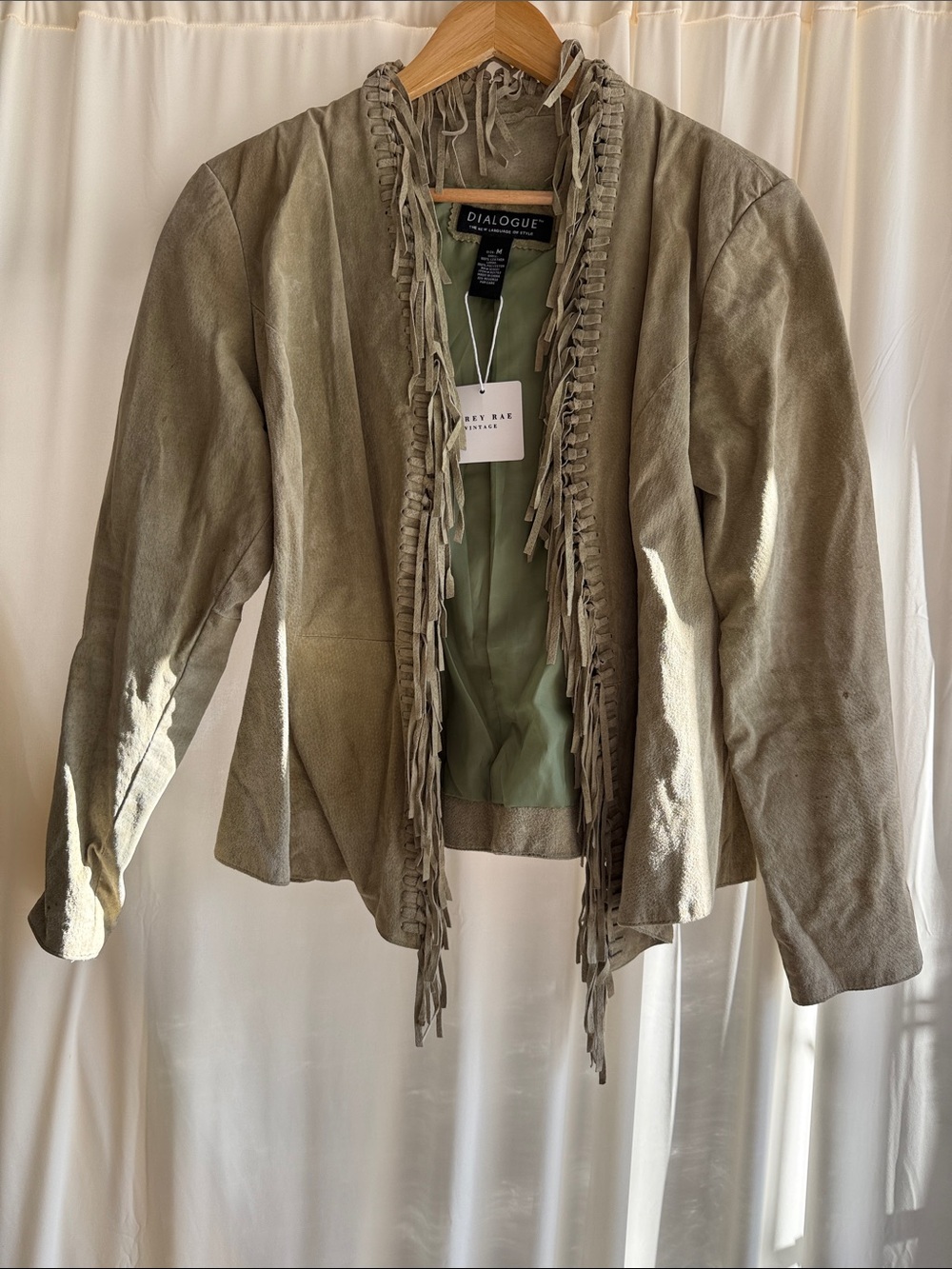 Olive Suede Fringe Leather Jacket – Dialogue (Size M)